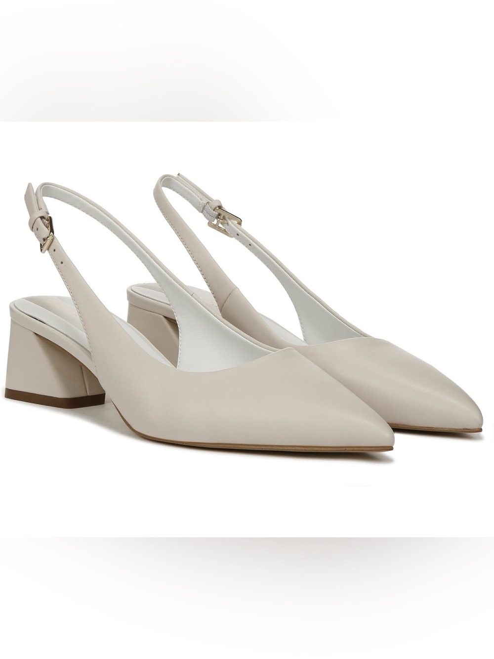 Franco Sarto Classic Slingback Pointed Toe Block Heel Pumps in Beige